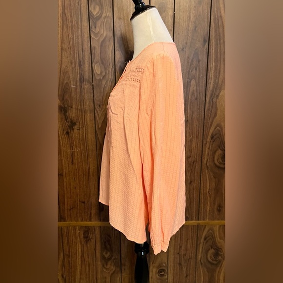 Lane Bryant Orange Button Down Long Sleeve Texturized Blouse Sz 16 - Picture 4 of 8